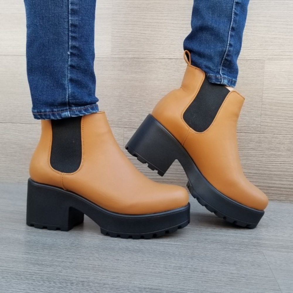 90s Grunge Chunky Heel lug Platforn booties-V - Picture 5 of 6